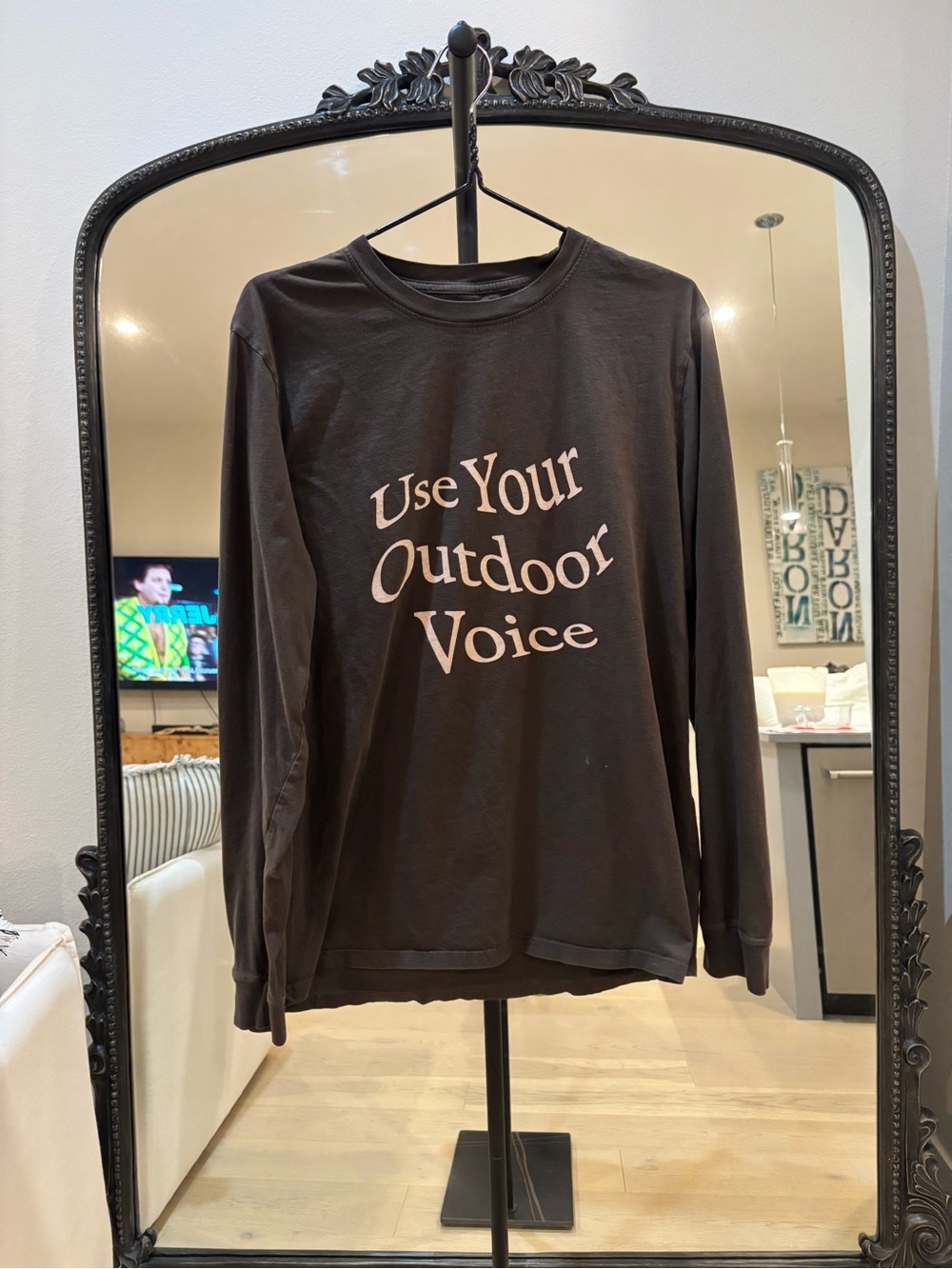 Outdoor Voices Black Crewneck Tee with White Logo Print